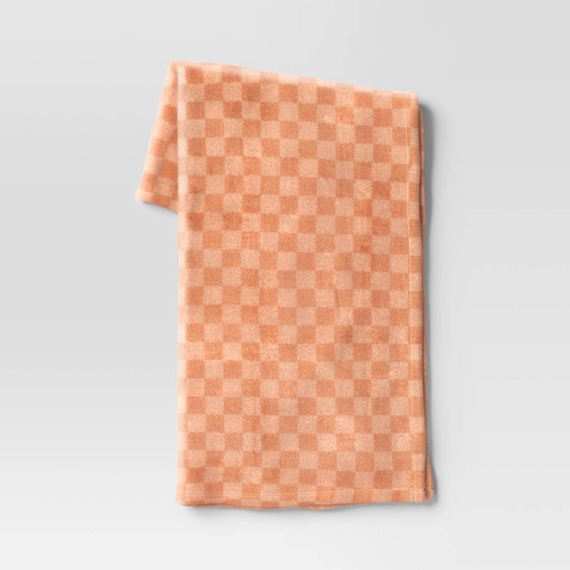 slide 1 of 4, Checkerboard Printed Plush Throw Blanket Terracotta - Room Essentials™, 1 ct