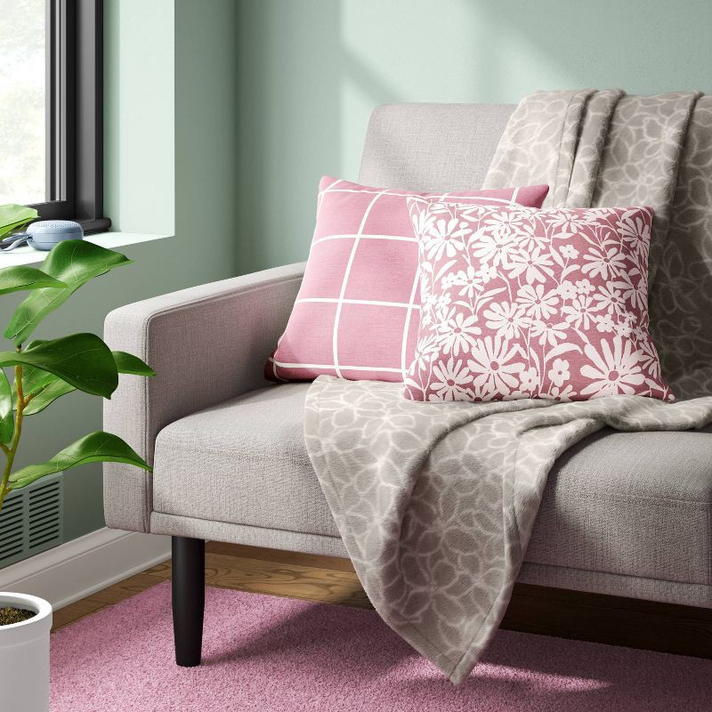 slide 2 of 4, Floral Printed Plush Throw Blanket Gray - Room Essentials™: Soft, Knitted, Lightweight, 50x60", Machine Washable, 1 ct