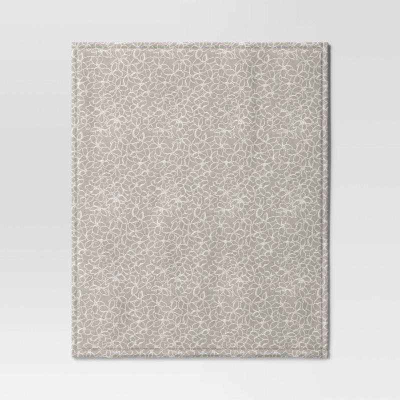 slide 3 of 4, Floral Printed Plush Throw Blanket Gray - Room Essentials™: Soft, Knitted, Lightweight, 50x60", Machine Washable, 1 ct