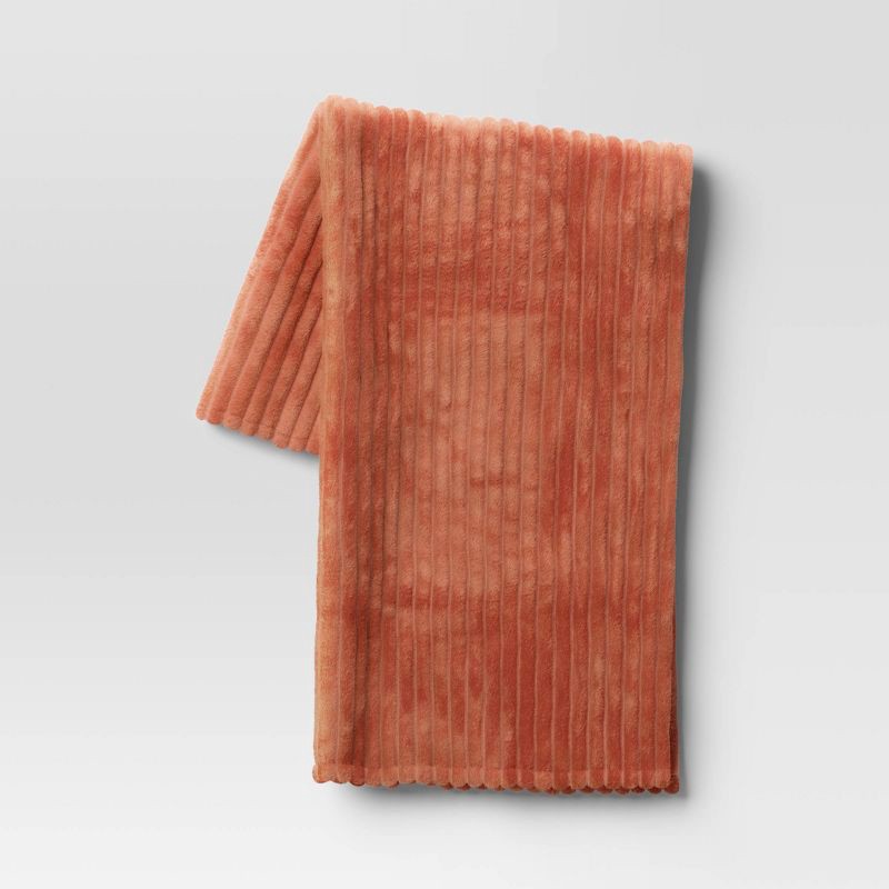 slide 1 of 4, Channeled Plush Throw Blanket Terracotta - Room Essentials™: Soft, Midweight, Machine Washable, 50x60", 1 ct