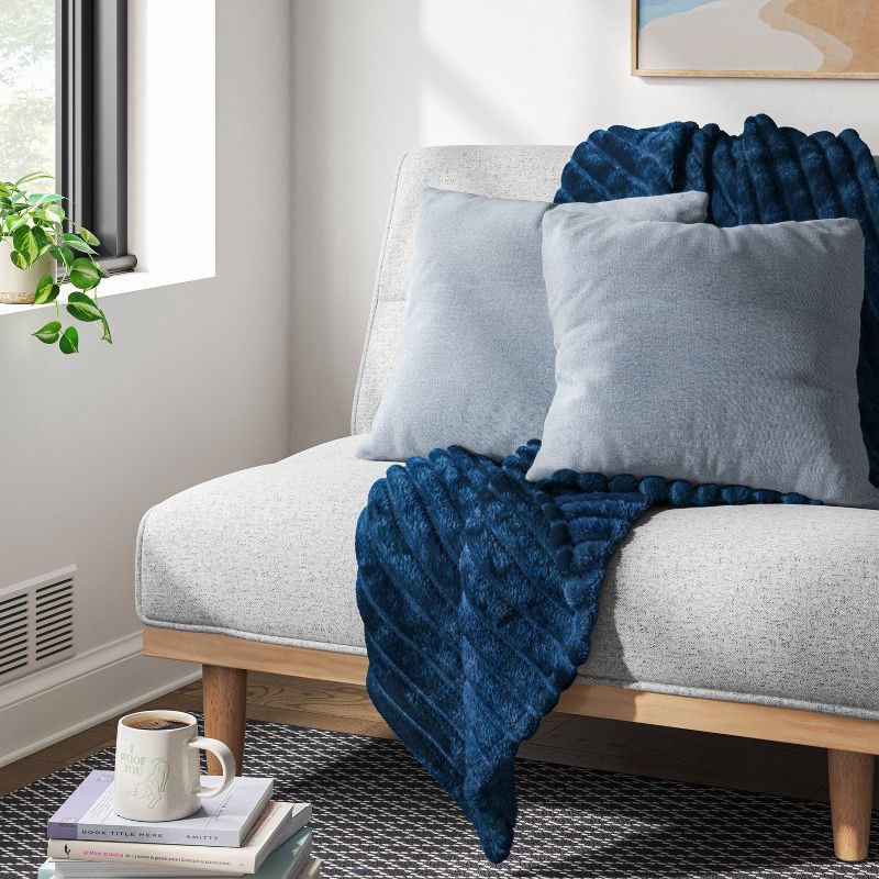 slide 2 of 4, Channeled Plush Throw Blanket Blue - Room Essentials™: Soft, Midweight, Machine Washable, 50x60", 1 ct