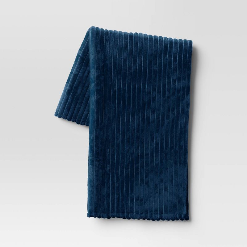 slide 1 of 4, Channeled Plush Throw Blanket Blue - Room Essentials™: Soft, Midweight, Machine Washable, 50x60", 1 ct