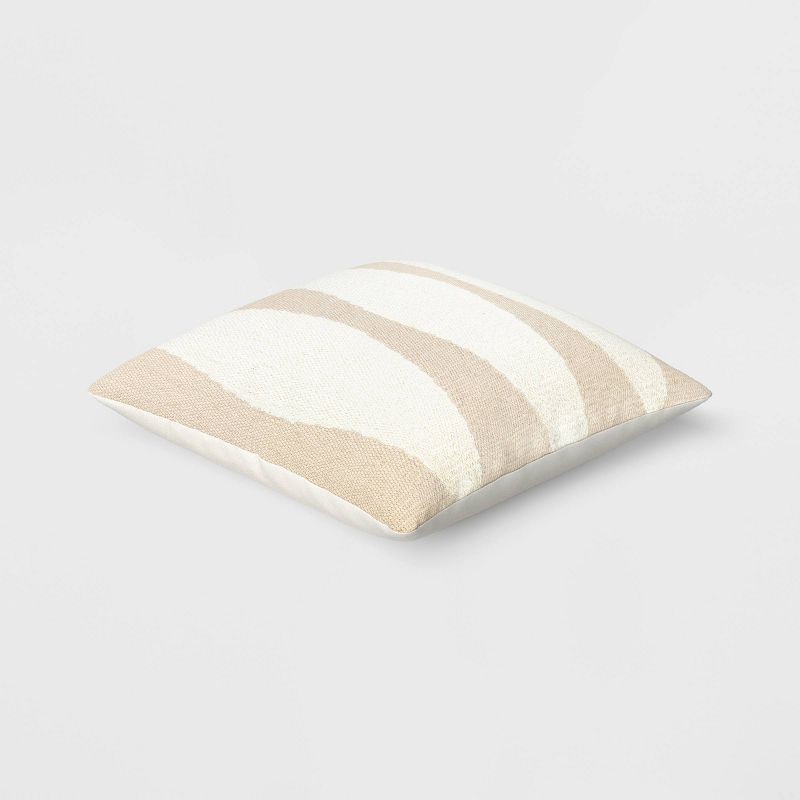 slide 3 of 4, Cotton Woven Modern Square Throw Pillow Beige/Ivory - Threshold™: Geometric Design, Indoor Decorative Cushion, Polyester Fill, 1 ct