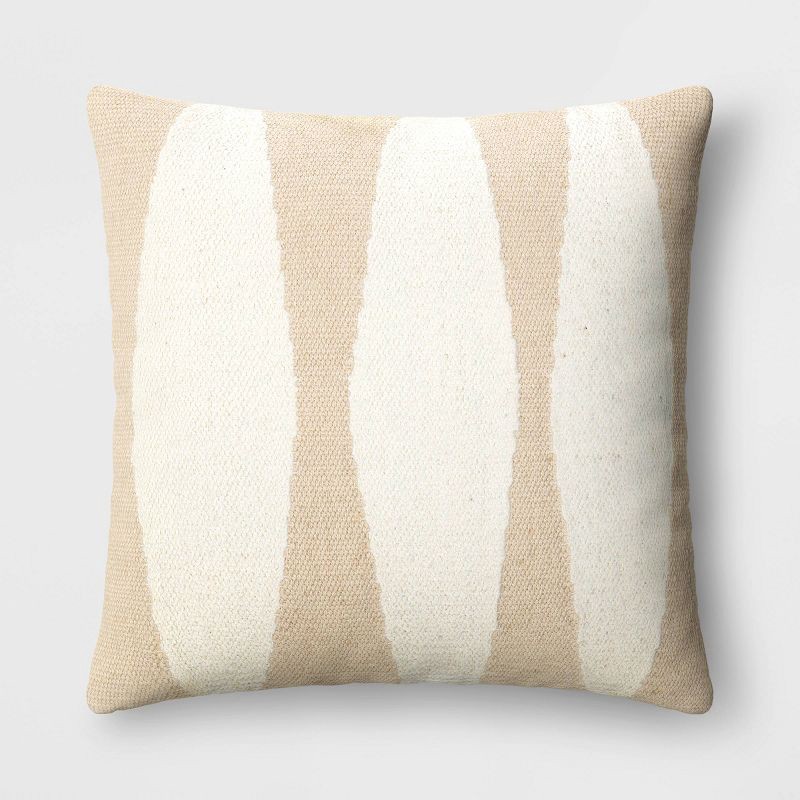 slide 1 of 4, Cotton Woven Modern Square Throw Pillow Beige/Ivory - Threshold™: Geometric Design, Indoor Decorative Cushion, Polyester Fill, 1 ct