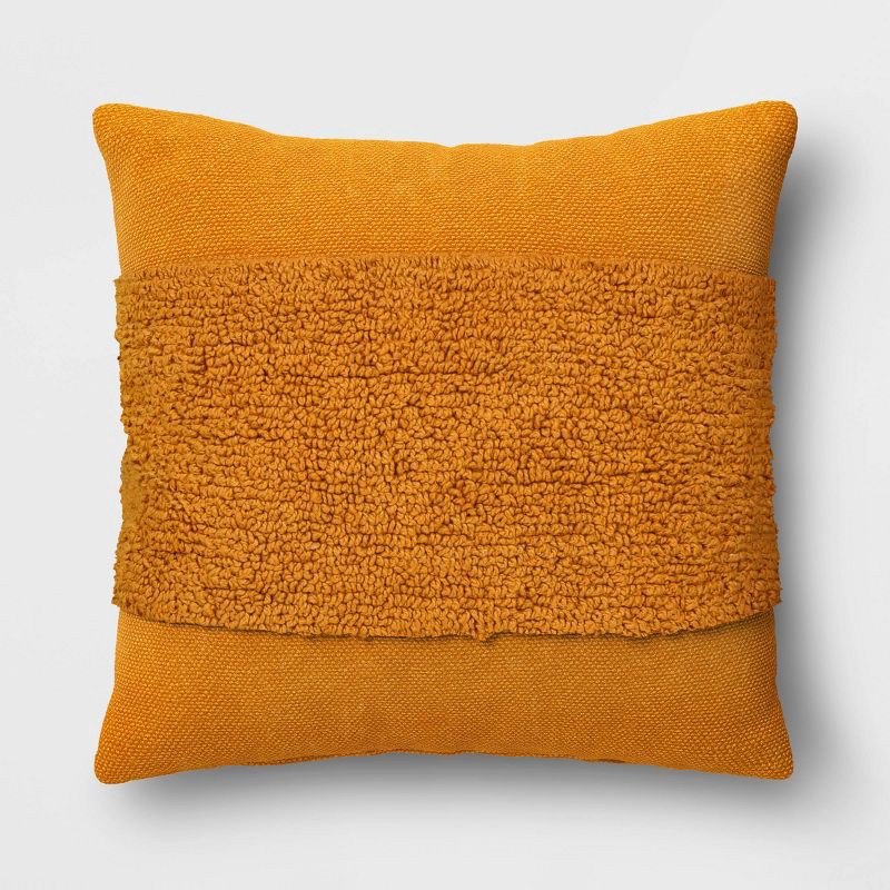 slide 1 of 4, Cotton Tufted Square Throw Pillow Gold - Threshold™: Woven Texture, Indoor Decor, Polyester Fill, 1 ct