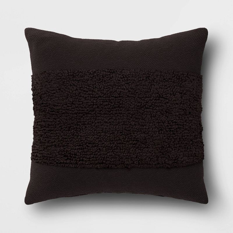 slide 1 of 4, Cotton Tufted Square Throw Pillow Black - Threshold™: Indoor Decorative Cushion, Plain Weave, Polyester Fill, 1 ct