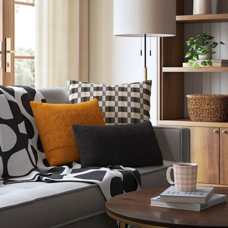 slide 2 of 4, Oversized Channeled Boucle Lumbar Throw Pillow Black - Threshold™: Soft, Reversible, Indoor Use, Polyester Fill, 1 ct