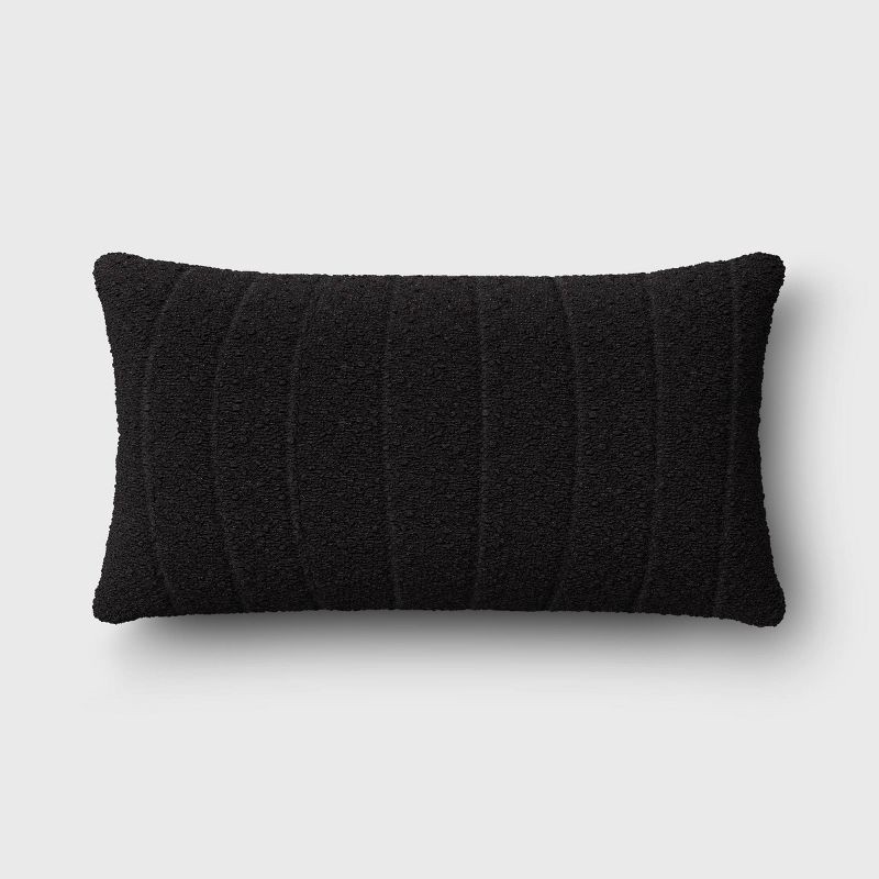 slide 1 of 4, Oversized Channeled Boucle Lumbar Throw Pillow Black - Threshold™: Soft, Reversible, Indoor Use, Polyester Fill, 1 ct