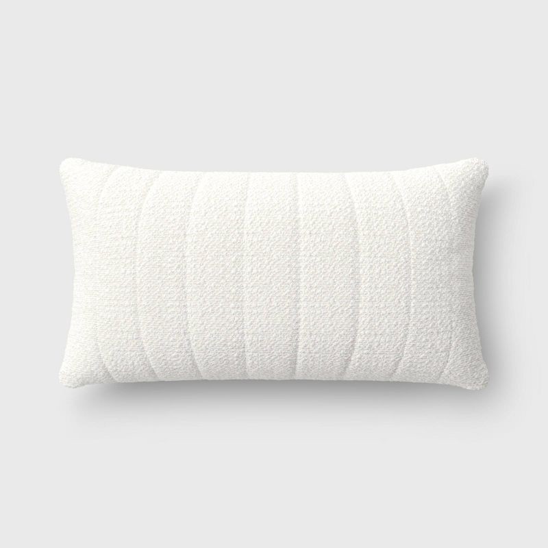 slide 1 of 4, Oversized Channeled Boucle Lumbar Throw Pillow Ivory - Threshold™: Soft Polyester, Indoor Use, Rectangular Shape, 1 ct