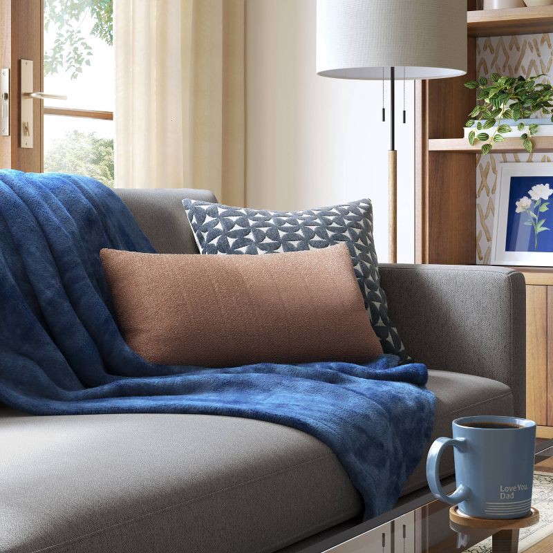 slide 2 of 4, Velvet Jacquard Geo Square Throw Pillow Blue/Ivory - Threshold™: Contemporary Textured Design, Zipper Closure, Machine Washable, 1 ct