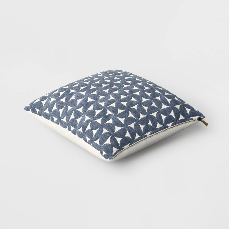 slide 3 of 4, Velvet Jacquard Geo Square Throw Pillow Blue/Ivory - Threshold™: Contemporary Textured Design, Zipper Closure, Machine Washable, 1 ct