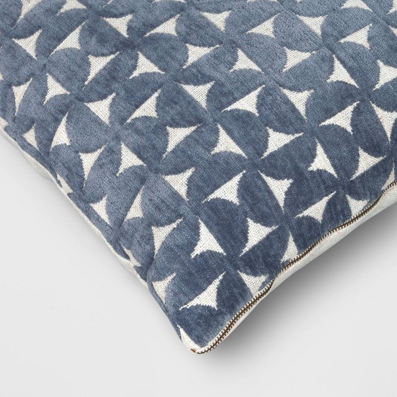 slide 4 of 4, Velvet Jacquard Geo Square Throw Pillow Blue/Ivory - Threshold™: Contemporary Textured Design, Zipper Closure, Machine Washable, 1 ct