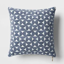 Velvet Jacquard Geo Square Throw Pillow Blue/Ivory - Threshold™: Contemporary Textured Design, Zipper Closure, Machine Washable