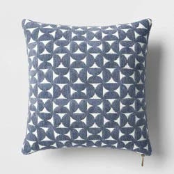 Velvet Jacquard Geo Square Throw Pillow Blue/Ivory - Threshold™: Contemporary Textured Design, Zipper Closure, Machine Washable