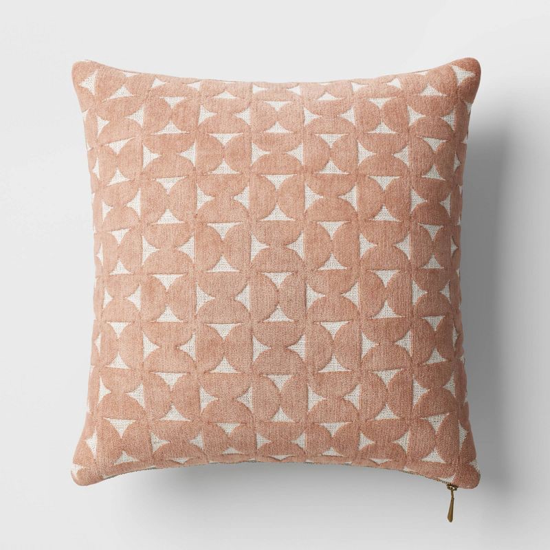 slide 1 of 4, Velvet Jacquard Geo Square Throw Pillow Blush/Ivory - Threshold™: Textured, Zippered, Indoor Decor, 1 ct