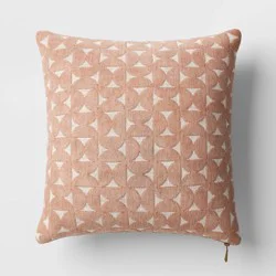 Velvet Jacquard Geo Square Throw Pillow Blush/Ivory - Threshold™: Textured, Zippered, Indoor Decor