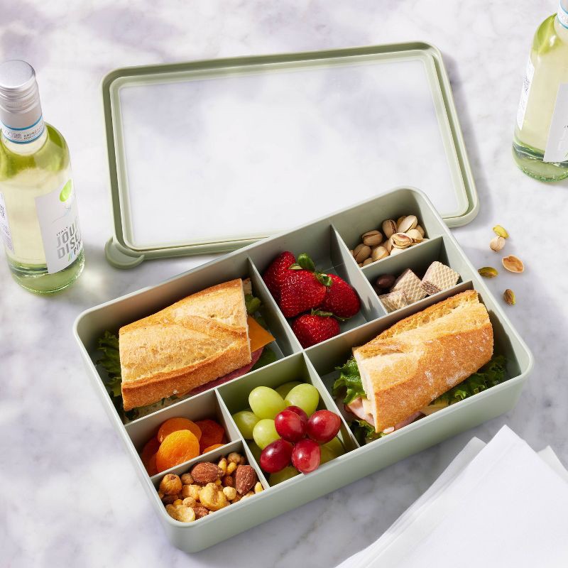 slide 2 of 3, 8 Compartment Large Plastic Snack Bento Box Sage Green - Figmint™: Recycled PET, Dishwasher & Microwave Safe, 1 ct
