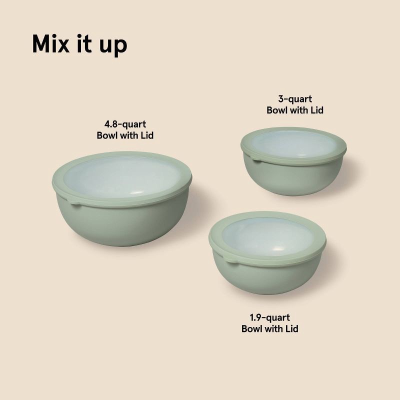 slide 4 of 4, 6pc (set of 3) Plastic Mixing Bowl Set with Lids Sage Green - Figmint™: Nesting, Dishwasher & Microwave Safe, 6 ct