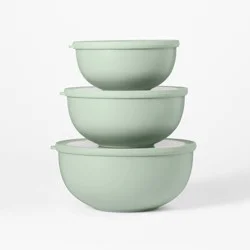 6pc (set of 3) Plastic Mixing Bowl Set with Lids Sage Green - Figmint™: Nesting, Dishwasher & Microwave Safe