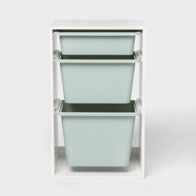 slide 3 of 4, Multi-Bin Kids' Storage Smoke Green - Pillowfort™: Toy Storage Rack, 3 Shelves, 30% Recycled Plastic, 1 ct