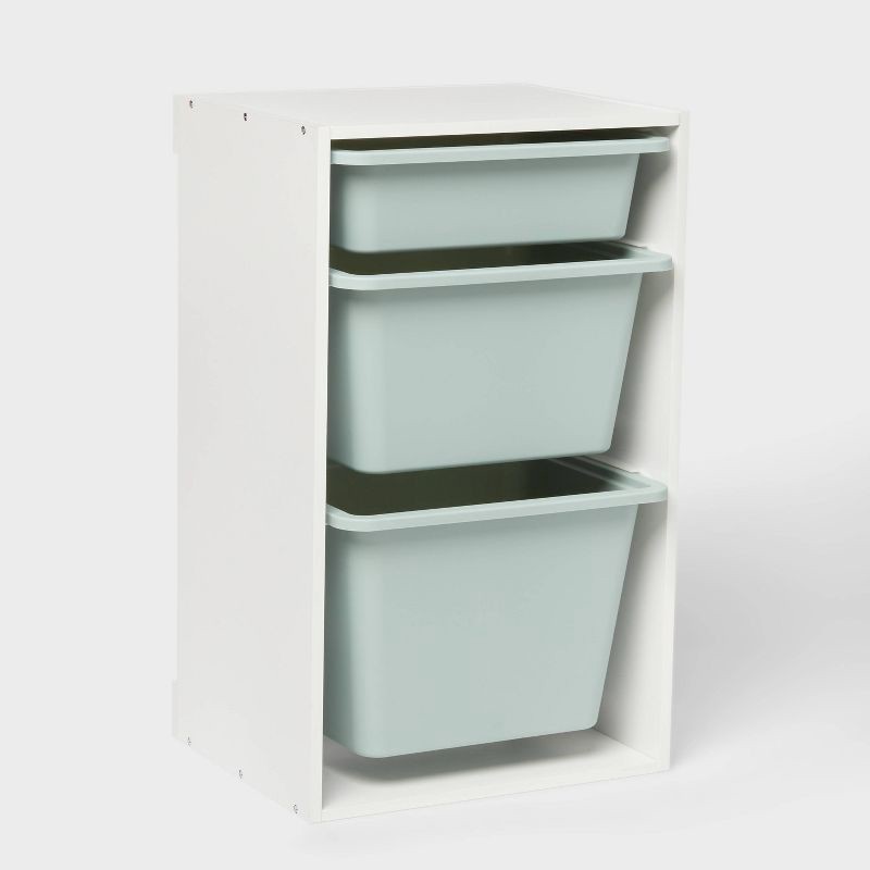 slide 1 of 4, Multi-Bin Kids' Storage Smoke Green - Pillowfort™: Toy Storage Rack, 3 Shelves, 30% Recycled Plastic, 1 ct