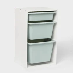 Multi-Bin Kids' Storage Smoke Green - Pillowfort™: Toy Storage Rack, 3 Shelves, 30% Recycled Plastic