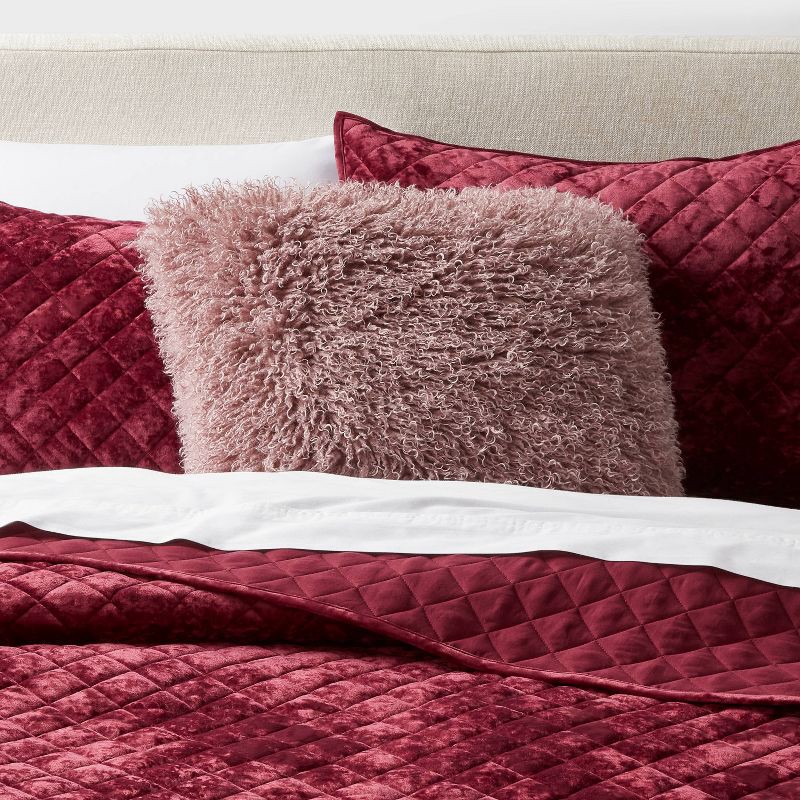 slide 2 of 4, Luxe Faux Mongolian Fur Euro Decorative Pillow Mauve - Threshold™: Indoor Square Cushion, Polyester Fill, 1 ct