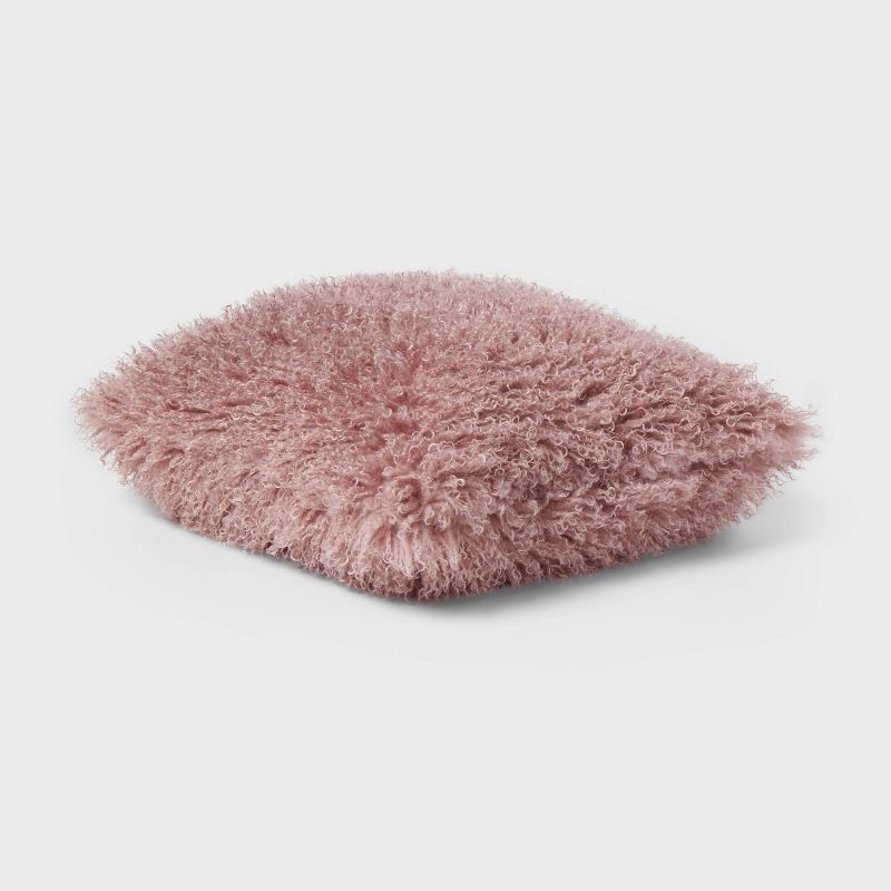 slide 3 of 4, Luxe Faux Mongolian Fur Euro Decorative Pillow Mauve - Threshold™: Indoor Square Cushion, Polyester Fill, 1 ct