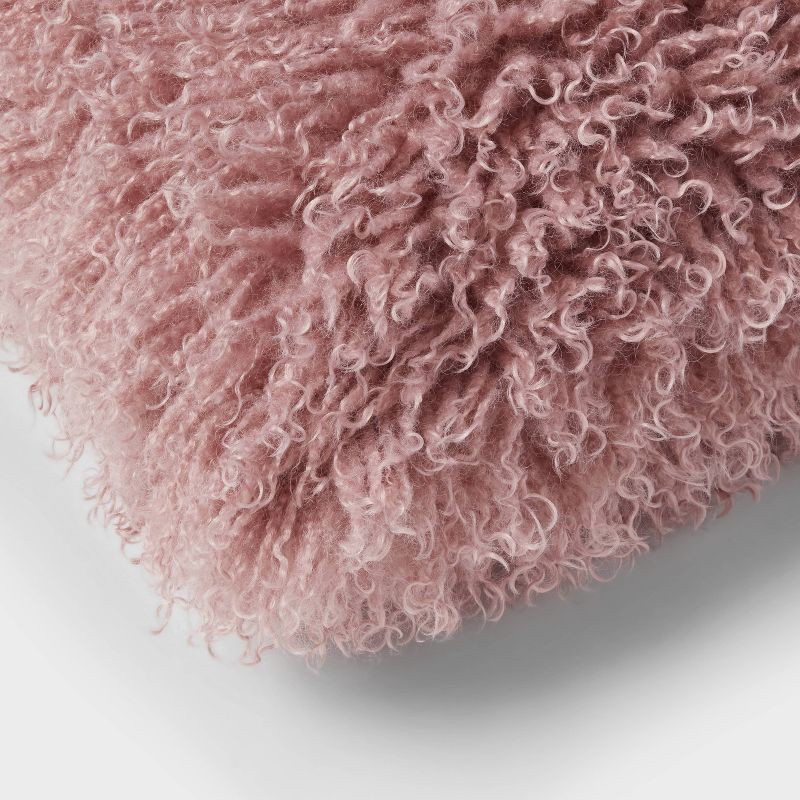 slide 4 of 4, Luxe Faux Mongolian Fur Euro Decorative Pillow Mauve - Threshold™: Indoor Square Cushion, Polyester Fill, 1 ct