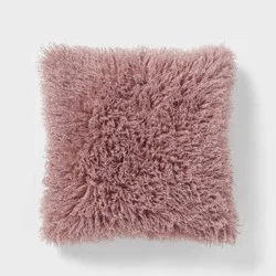 Luxe Faux Mongolian Fur Euro Decorative Pillow Mauve - Threshold™: Indoor Square Cushion, Polyester Fill