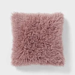 Luxe Faux Mongolian Fur Euro Decorative Pillow Mauve - Threshold™: Indoor Square Cushion, Polyester Fill