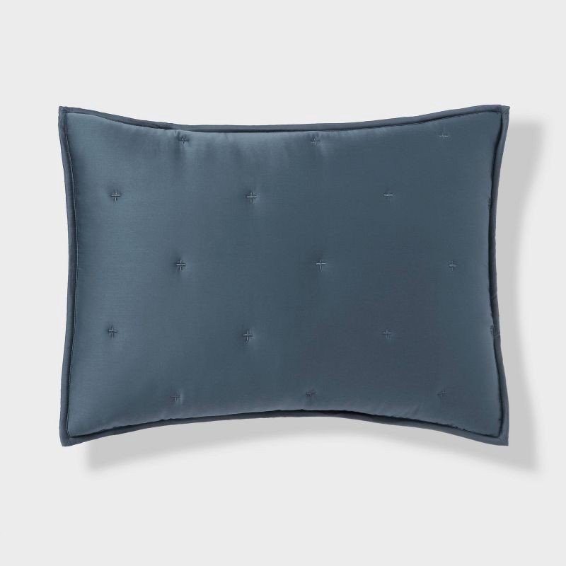slide 4 of 5, 3pc Full/Queen TENCEL™ Comforter and Sham Set Dark Teal Blue - Threshold™: Satin Weave, 320 Thread Count, Cooling Bedding Set, 3 ct