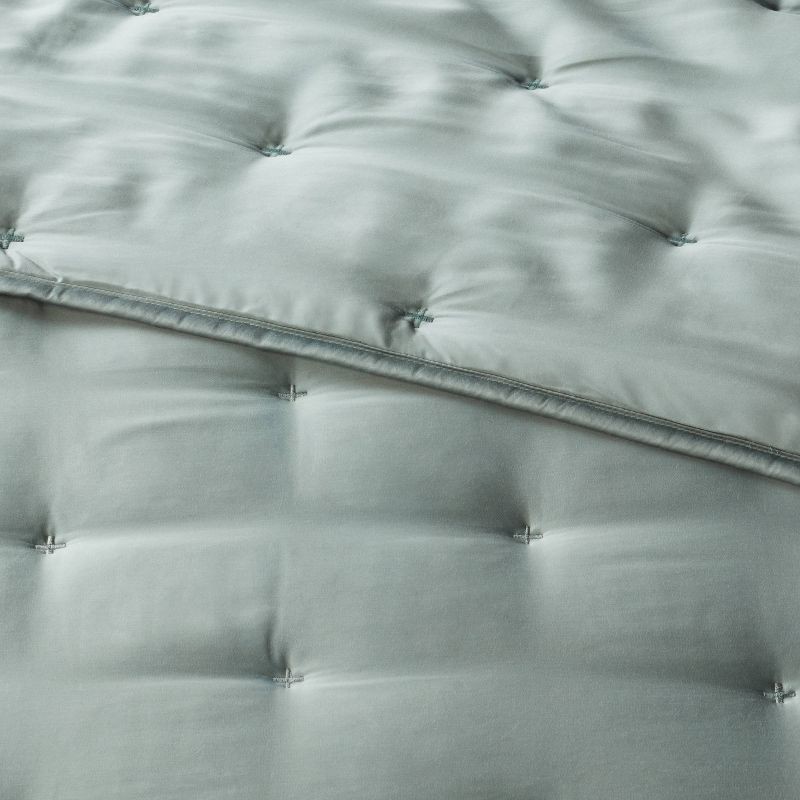 slide 3 of 5, 3pc Full/Queen TENCEL™ Comforter and Sham Set Light Teal Green - Threshold™: Satin Weave, 320 Thread Count, Cooling Bedding Set, 3 ct