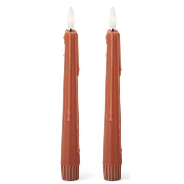 slide 1 of 1, 8" Led Drip Taper Candles In Rust, 2 ct
