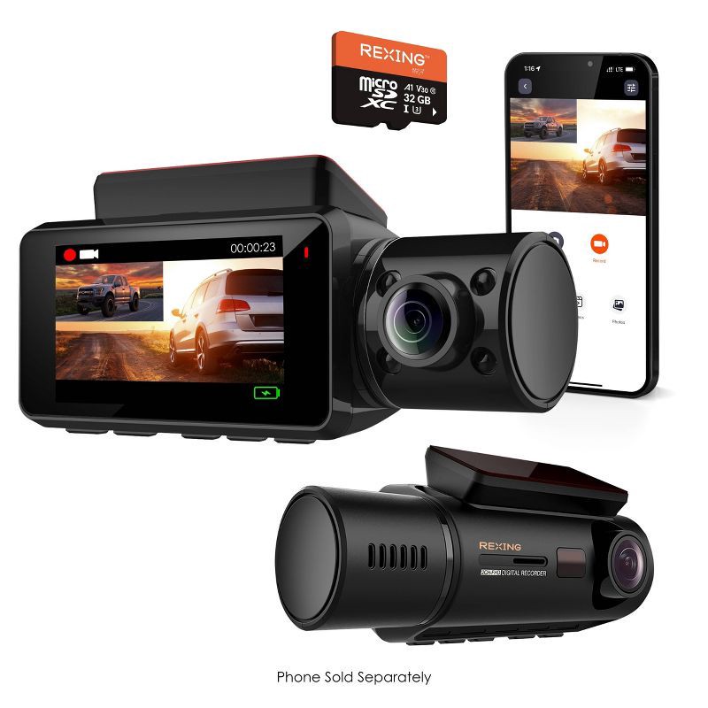 slide 2 of 17, Rexing V3C Dual Channel Front & Cabin 1080p Dash Cam with App Control: Vehicle Electronics, 1 ct