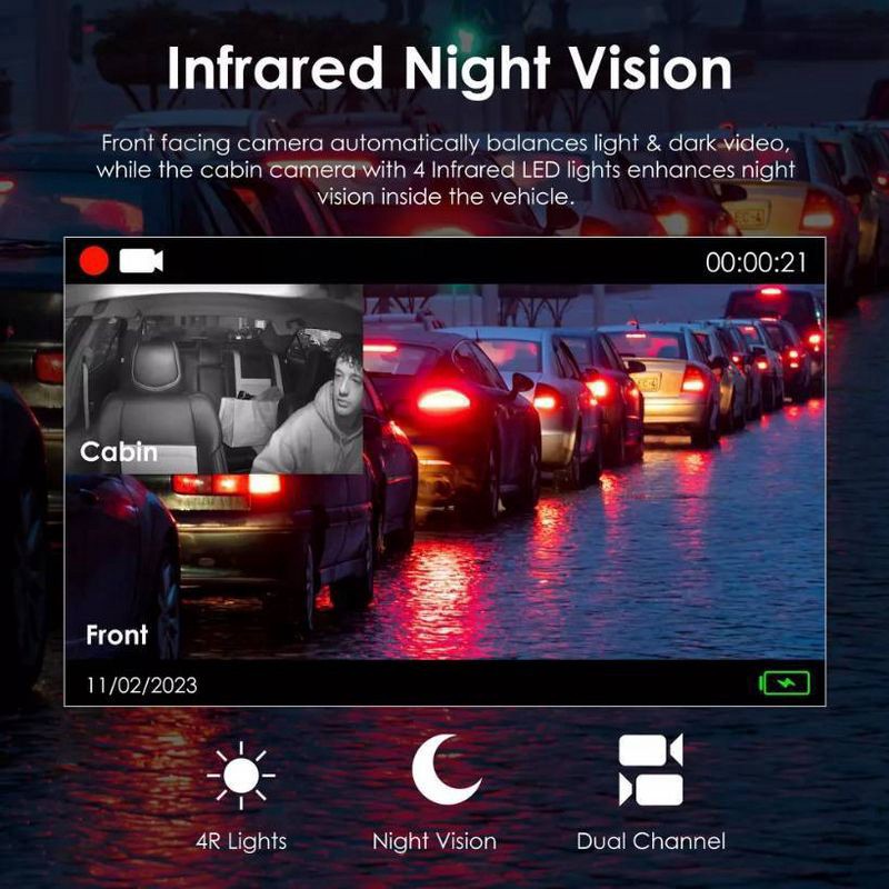 slide 5 of 17, Rexing V3C Dual Channel Front & Cabin 1080p Dash Cam with App Control: Vehicle Electronics, 1 ct