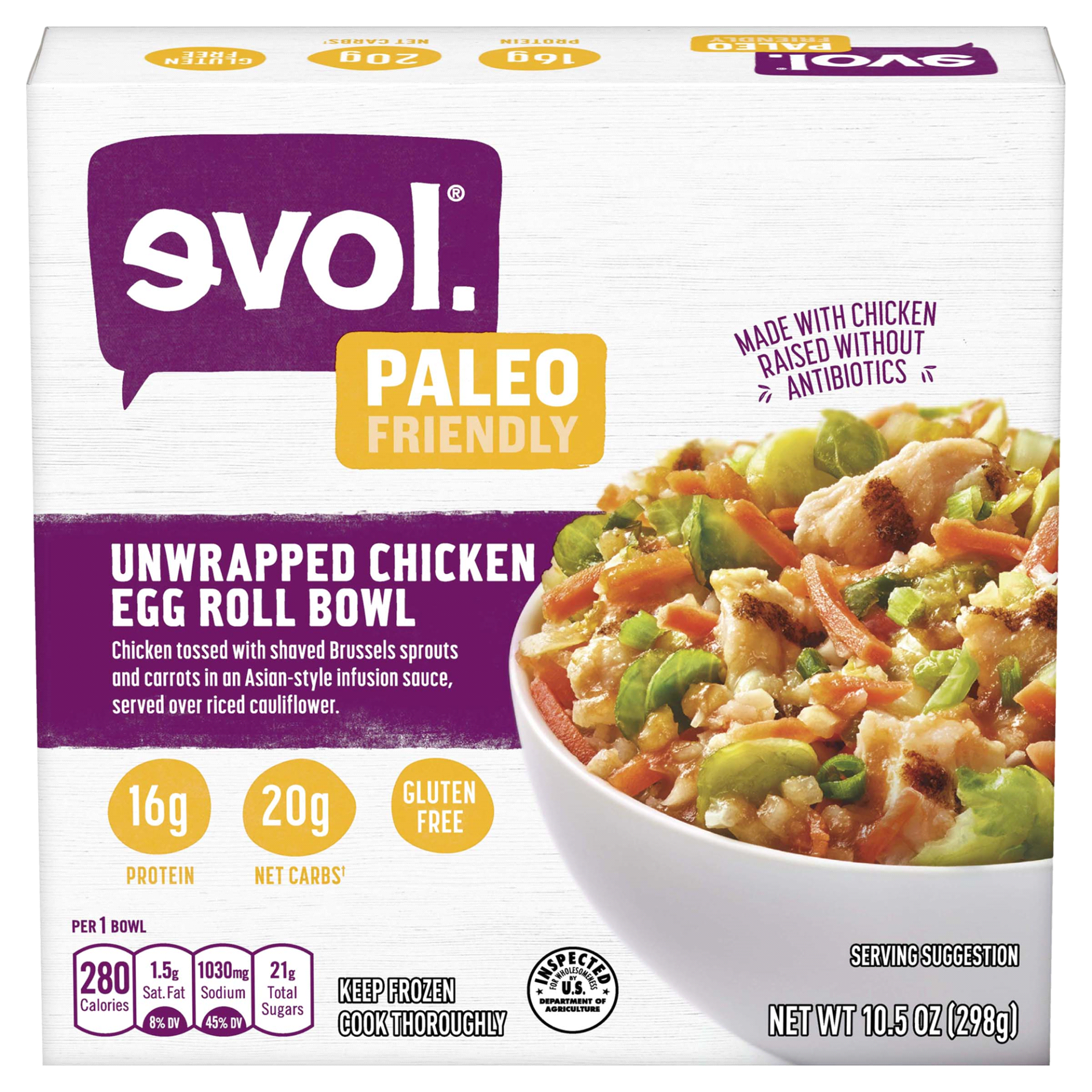 slide 1 of 1, EVOL Evol Unwrapped Chicken Egg Roll Bowl, Gluten Free, Frozen Food, 10.5 oz., 10.5 oz