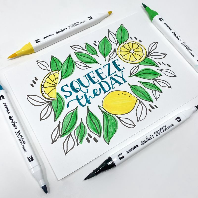 slide 2 of 7, Zebra 12pk Dual Brush Pens Doodler'z Colorful Gifting: Art Stationery, 0.6mm Quick Drying Double Tip Markers, Teacher Supplies, 12 ct