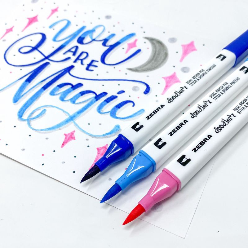 slide 3 of 7, Zebra 12pk Dual Brush Pens Doodler'z Colorful Gifting: Art Stationery, 0.6mm Quick Drying Double Tip Markers, Teacher Supplies, 12 ct