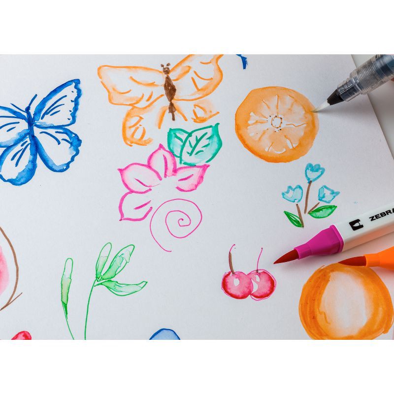 slide 5 of 7, Zebra 12pk Dual Brush Pens Doodler'z Colorful Gifting: Art Stationery, 0.6mm Quick Drying Double Tip Markers, Teacher Supplies, 12 ct