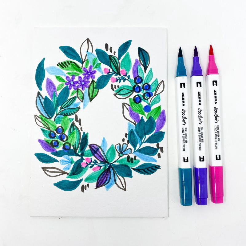 slide 6 of 7, Zebra 12pk Dual Brush Pens Doodler'z Colorful Gifting: Art Stationery, 0.6mm Quick Drying Double Tip Markers, Teacher Supplies, 12 ct