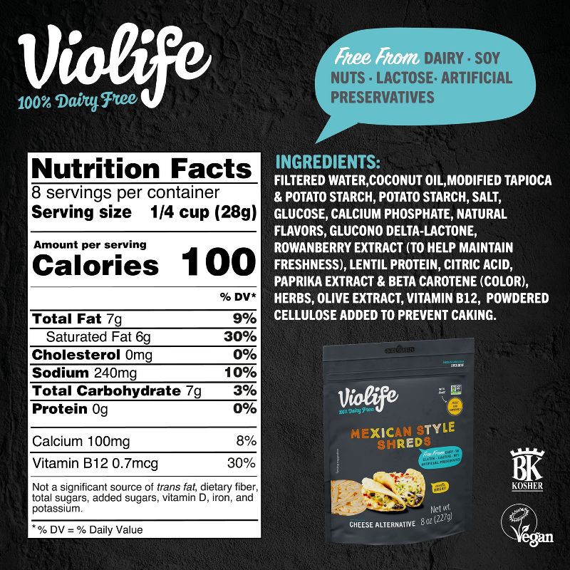 slide 7 of 7, Violife Just Like Mexican-Style Shreds Vegan Cheese Alternative - 8oz, 8 oz