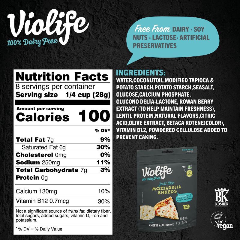 slide 4 of 8, Violife Just Like Mozzarella Shreds Vegan Cheese Alternative - 8oz, 8 oz
