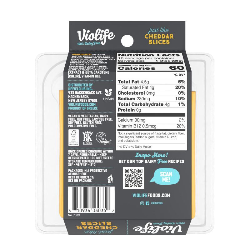 slide 7 of 7, Violife Just Like Cheddar Slices Vegan Cheese Alternative - 7.05oz/10ct, 7.05 oz, 10 ct
