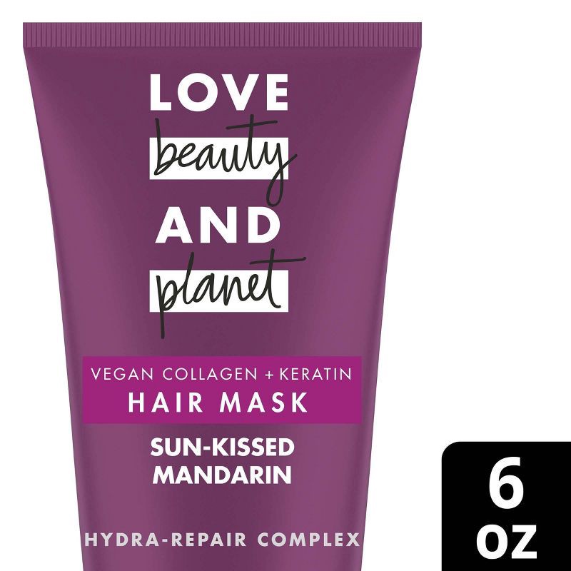 slide 1 of 7, Love Beauty and Planet Sun Kiss Mandarin Hair Mask Deep Conditioning Treatment Vegan Collagen + Keratin - 6oz, 6 oz