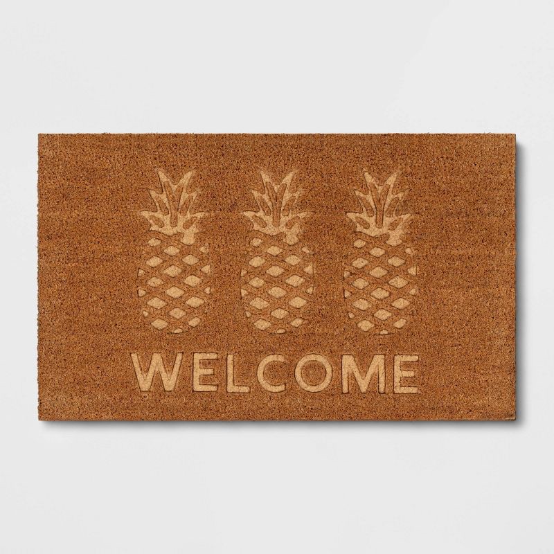 slide 1 of 4, 1'6"x2'6" 'Welcome' Pineapple Doormat Natural - Threshold™: Outdoor Coir Door Mat, Summer Fruit Design, 1 ct