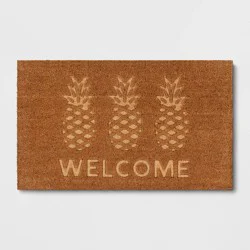 1'6"x2'6" 'Welcome' Pineapple Doormat Natural - Threshold™: Outdoor Coir Door Mat, Summer Fruit Design