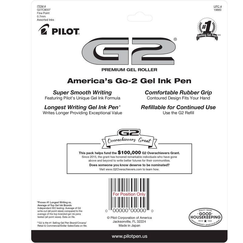 slide 3 of 8, Pilot 8pk G2 Gel Pens Fine Point 0.7mm Multicolored Ink, 8 ct