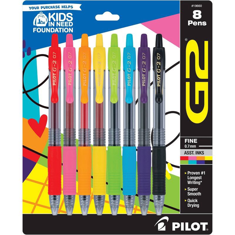 slide 1 of 8, Pilot 8pk G2 Gel Pens Fine Point 0.7mm Multicolored Ink, 8 ct