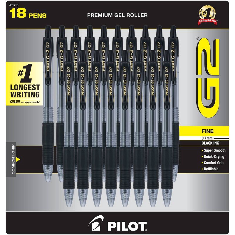 slide 1 of 8, Pilot 18pk G2 Gel Pens Fine Point 0.7mm Black Ink, 18 ct